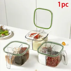 5-In-1 Large Capacity Spice Box Set with Spoon and Handle, Sealed Pet Storage Containers, Multi-Slot Kitchen Organizer for Salt Sugar Pepper, Spice Jars, Kitchenware