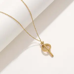 Aileen Unisex Metal-Coated Statement Necklace - Edgy, Modern, Sleek, Elegant Golden O-Shaped Nail Hoop Clavicle Chain with Adjustable Length for Daily Wear & Fashion Matching