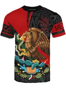 Mexico-themed 3D digital men's LongHuman Gamis crew neck slim-fit short-sleeve top men's soccer jersey pullover stretch T-shirt streetwear tropical white World Cup