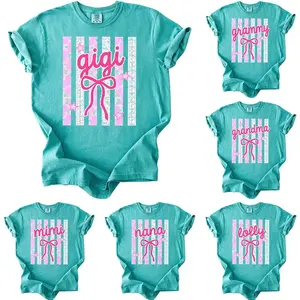 Comfort Colors Custom Coquette Striped Gigi Shirt, Floral Grandma Nana Mimi Mama Tee, Personalized Family Name T-Shirt, Dainty Aesthetic Grandparent Gift for Women - AL