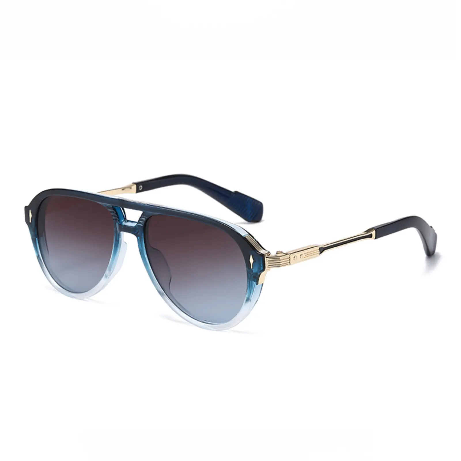 Retro Sports Eyewear for Men, Modern Trendy Square Pilot Frame with Double Bridge and Gradient Resin Lenses for Sun Protection, Modern Trendy Sunglasses