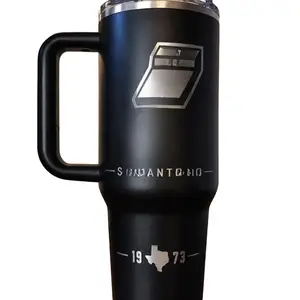 Silver & Black Basketball 40oz Tumbler with Handle, Stainless Steel Vacuum Insulated Travel Mug, Reusable Drinkware Cup