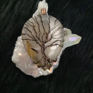 Montana Agate Tree of Life Pendent Wrapped in Copper Wire - Unique Jewelry Piece
