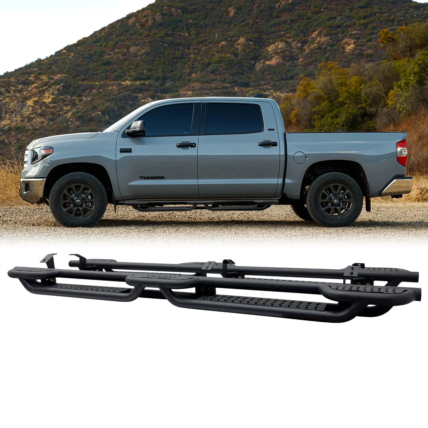 Vijay Steel Running Boards - Modern Drop Nerf Bars, Car Accessory, Side Steps & Accessories for Your Car, Stable Easy-Install Automotive Side Step Rails for 2007-2021 Toyota Tundra Crewmax 4-Door Cab with Instructions & Screw Set