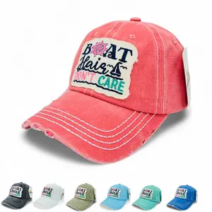 "Boat Hair Don't Care" Baseball Cap Vintage Distressed Embroidered Patch - Local Artist Designed, 100% Cotton, Breathable, Casual, Adjustable, UV Protection