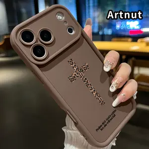 TPU Case for  iPhone 17 Pro Max 16 Plus 15 14 13 12 11 XR Air E Leopard Print Cross Full-body Camera Protection Rugged Durable Soft Phone Cover for Girl