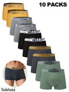 10packs Men's Letter Tape Boxer Brief, Casual Comfy Breathable Underwear, Men's Underwear for DailyWear