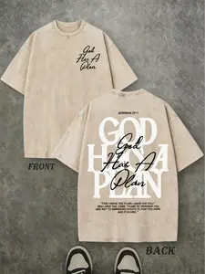 Vintage Washed "God Has a Plan" Double-Sided Print Tee | 230gsm Heavyweight Christian Streetwear, Unisex Wide-Shoulder Fit, High-Quality Cotton Casual Top for Men & Women