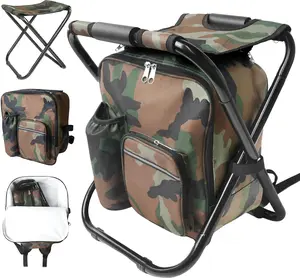 Folding Camping Chair Backpack with Cooler Bag, Portable 3-in-1 Stool Seat with Insulated Picnic Storage, Lightweight Outdoor Chair for Fishing, Hiking & Travel (Camouflage)