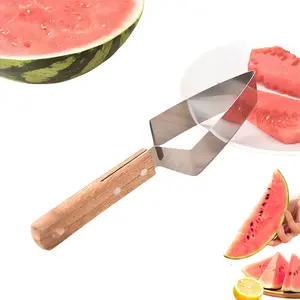 Triangle Watermelon Cutter, Stainless Steel with Wooden Handle - Melon Slicer, Fruit Cutter for Kitchen Gadgets