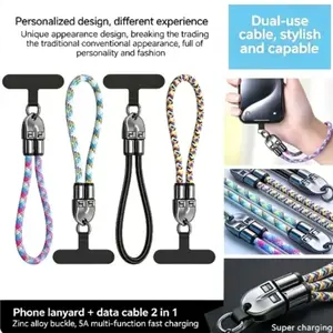 Typec Charging Cable with Phone Lanyard, Dual Function Design, High-Speed Data Transfer, Pd240w Super Fast Charge, Durable and Portable