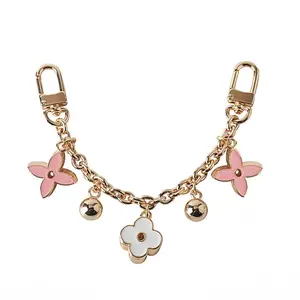 Cute Clover Bag Charm Chain in White and Pink, Elegant Handbag Pendant for Mom, Perfect Mother's Day Present Idea