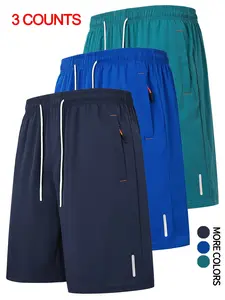 Men’s Summer Fashion Minimalist 3-Pack Shorts — Elastic Waist Drawstring, Hidden Zipper Pockets; Ice Silk Quick-Dry, Lightweight, Breathable, Cool; Essential for Daily Home and Outdoor Use