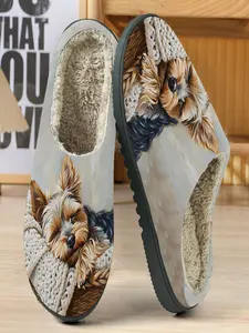 Yorkshire Dog Cotton Slippers, Adorable Puppy Pattern, Realistic Art Style, Plush Lining, Comfortable Fit, Home Wear for Pet Lovers