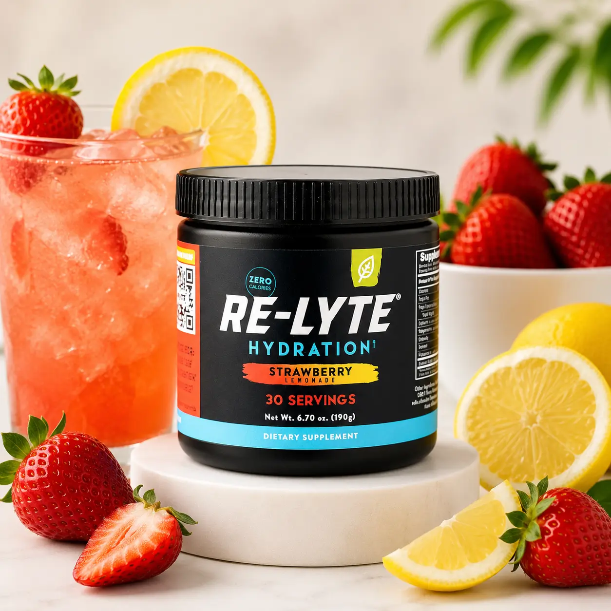 Re-Lyte Sodium-Infused Electrolyte Supplement Drink Mix, Sugar-Free Strawberry Lemonade Fruit-Flavored, 6.70 oz Jar with Real Salt for Hydration Boost