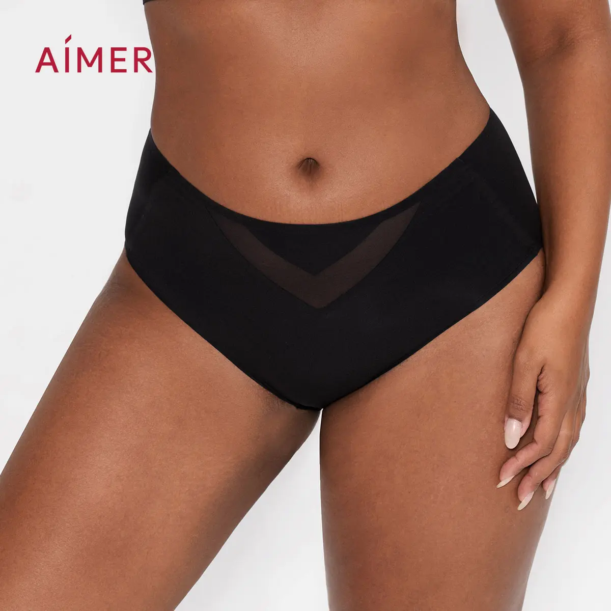 AIMER Mid Rise Panties for Women Seamless Underwear Soft Full Coverage Panty Comfortable Breathable Briefs Cotton Gusset Everyday Wear No Show Silhouette Smooth Invisible Under Clothes Stretchy Womenswear Basic Black Minimalist