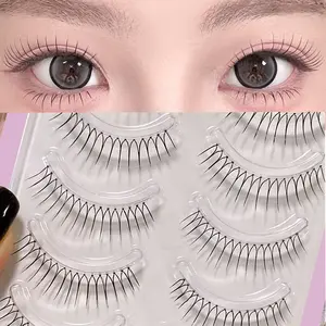 5 pairs of natural bare makeup false eyelashes, lightweight natural eyelashes, one-piece transparent stem with distinct roots for bridal makeup