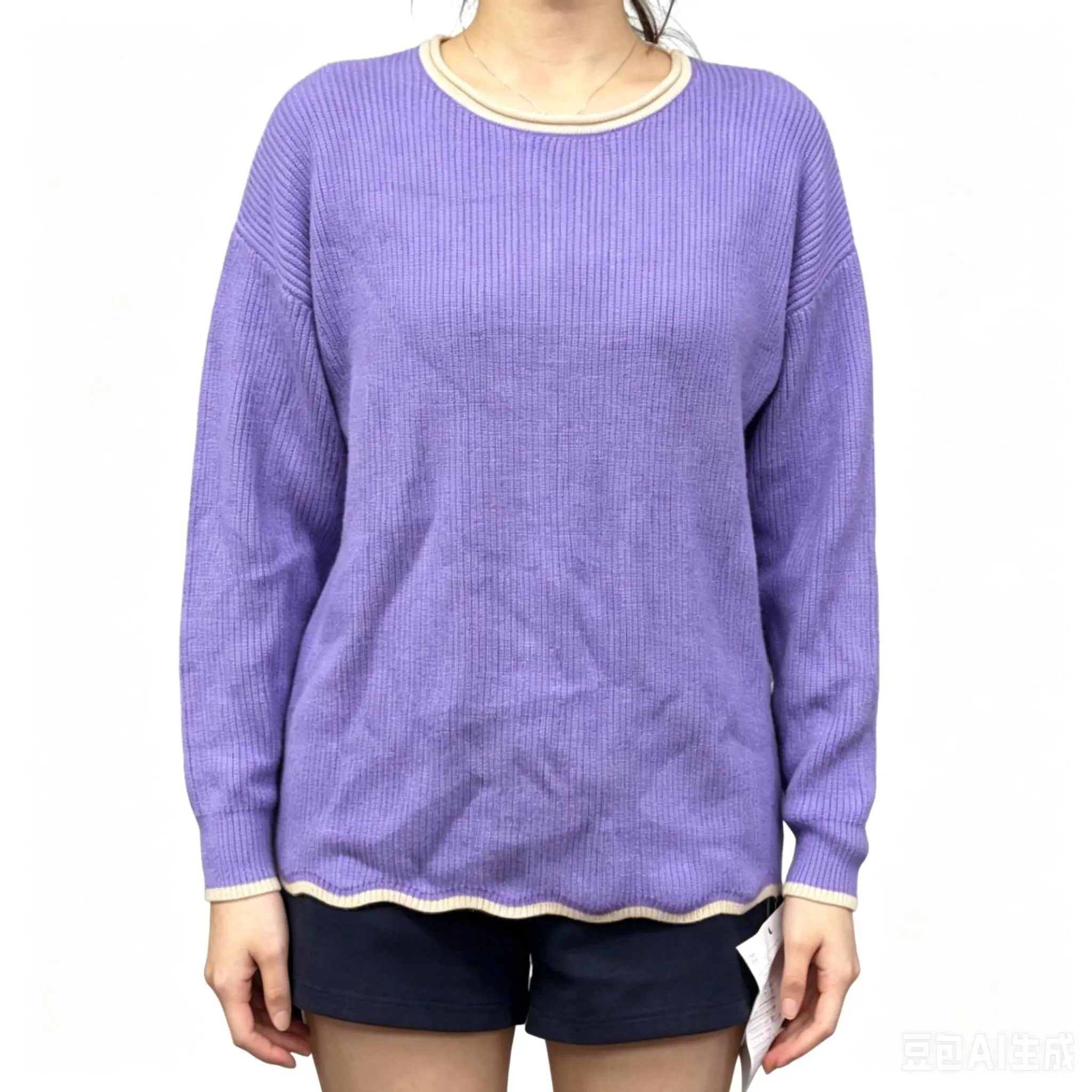 MOLERANI Women's Ribbed Knit Sweaters - Casual Crewneck Long Sleeve Pullover Sweater Tops Lightweight Soft Oversized Loose Fit Jumper with Contrast Trim 2026 Womenswear Fall Winter Outfits Base Layer