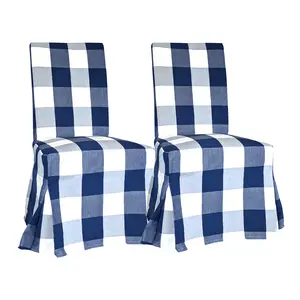 2 Pack - Dining Chair Covers, Compatible with IKEA Henriksdal, Buffalo Check Navy Blue, Floor Length