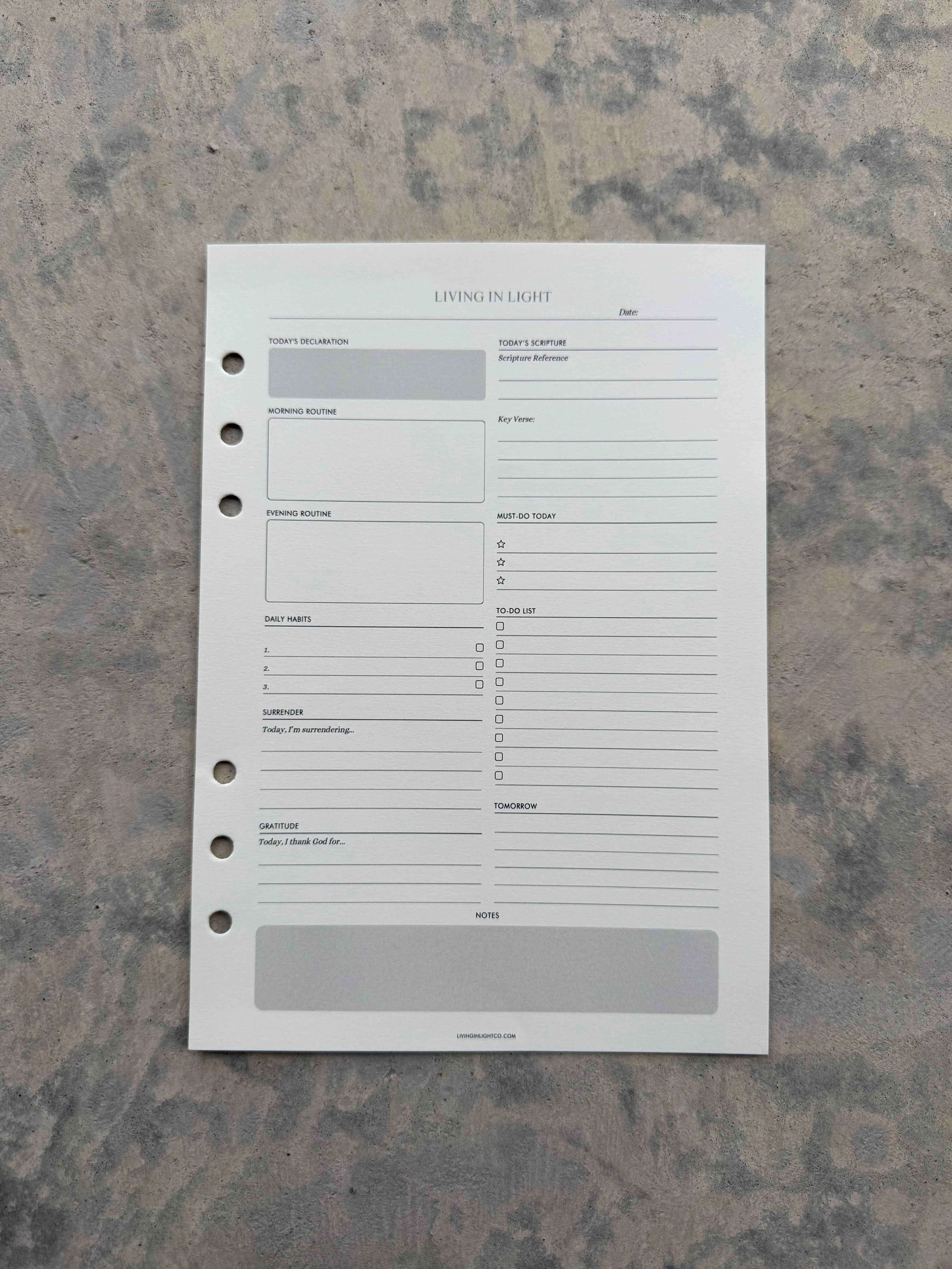 A5 Christian Hourly Daily Planning Inserts – 31-Sheet Set with 6 Ring Holes