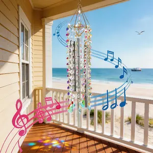 Crystal Wind Chimes - Glass Wind Chimes for Outside, Outdoor Crystal Suncatcher with 6 Tuned Tubes,  Hanging Prism Rainbow Maker Chandelier Home Decor Gift garden patio outdoor window wall art great gardening unique large memorial wind chime