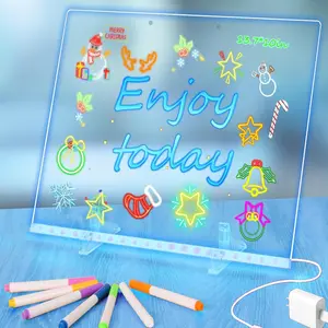 LED Lighted Acrylic Dry Erase Note Board, 7.87"x7.87" with 4 Modes , Stand-Included Drawing Board for Kids, Ideal for Graduation & Christmas Gifts