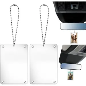 2Pcs DIY Personalized Photo Car Rear View Mirror Holder Magnetic Transparent Hanging Ornament Vertical Picture Frame Decoration Men's Car Accessories Stuff Acrylic Lightweight Hangable Pendant Decor with Lanyard for Vehicle Women Girls Memory Display Gift