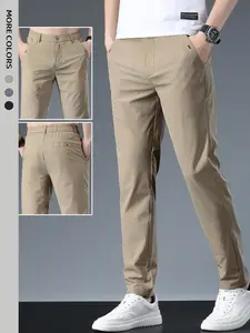 Men's Solid Dress Fall Pants, Straight Leg Regular Fit Fitted Casual Comfy Trousers for Daily Wear, Men's Bottoms for All Seasons Club Wear Office Work Wear