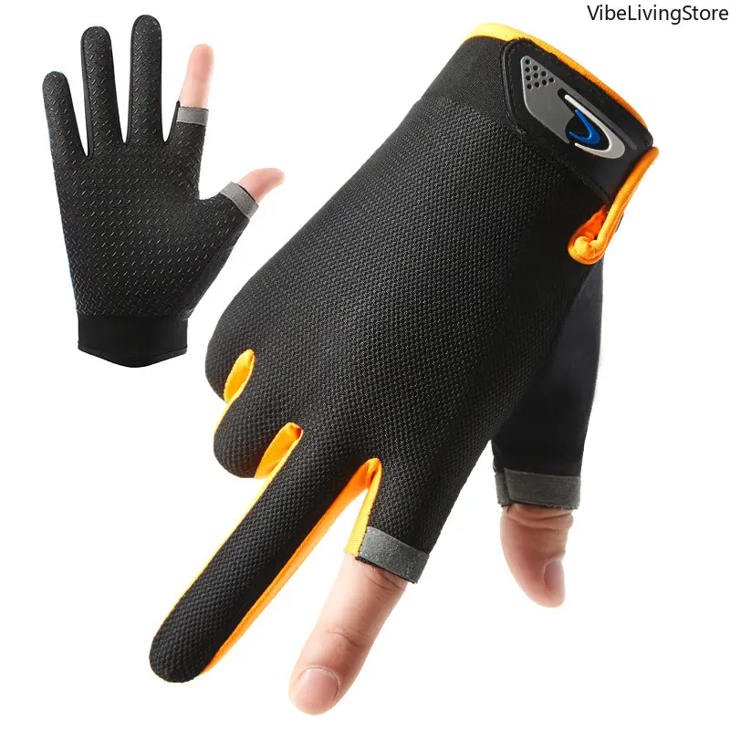 Fishing Gloves for Adults, Breathable Sun Protection with 2-Finger Cut-Off Design, Anti-Slip Grip for Biking and Touchscreen Use, Sun-Proof, Half-Finger Sports Gloves, Sports Enthusiasts, Outdoor Sports Gloves