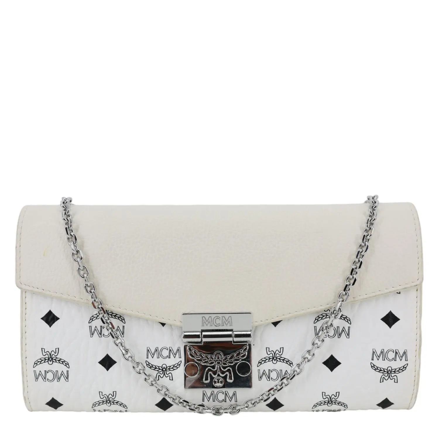 Pre-owned MCM Canvas Clutches & Wristlets Patricia Visetos Wallet On Chain White