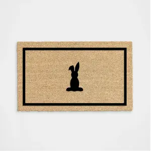 Easter Bunny Border Doormat Spring Time Entryway Decoration Handcrafted Flocking Process Bold Long-lasting Textured Vibrant Front Porch Decor