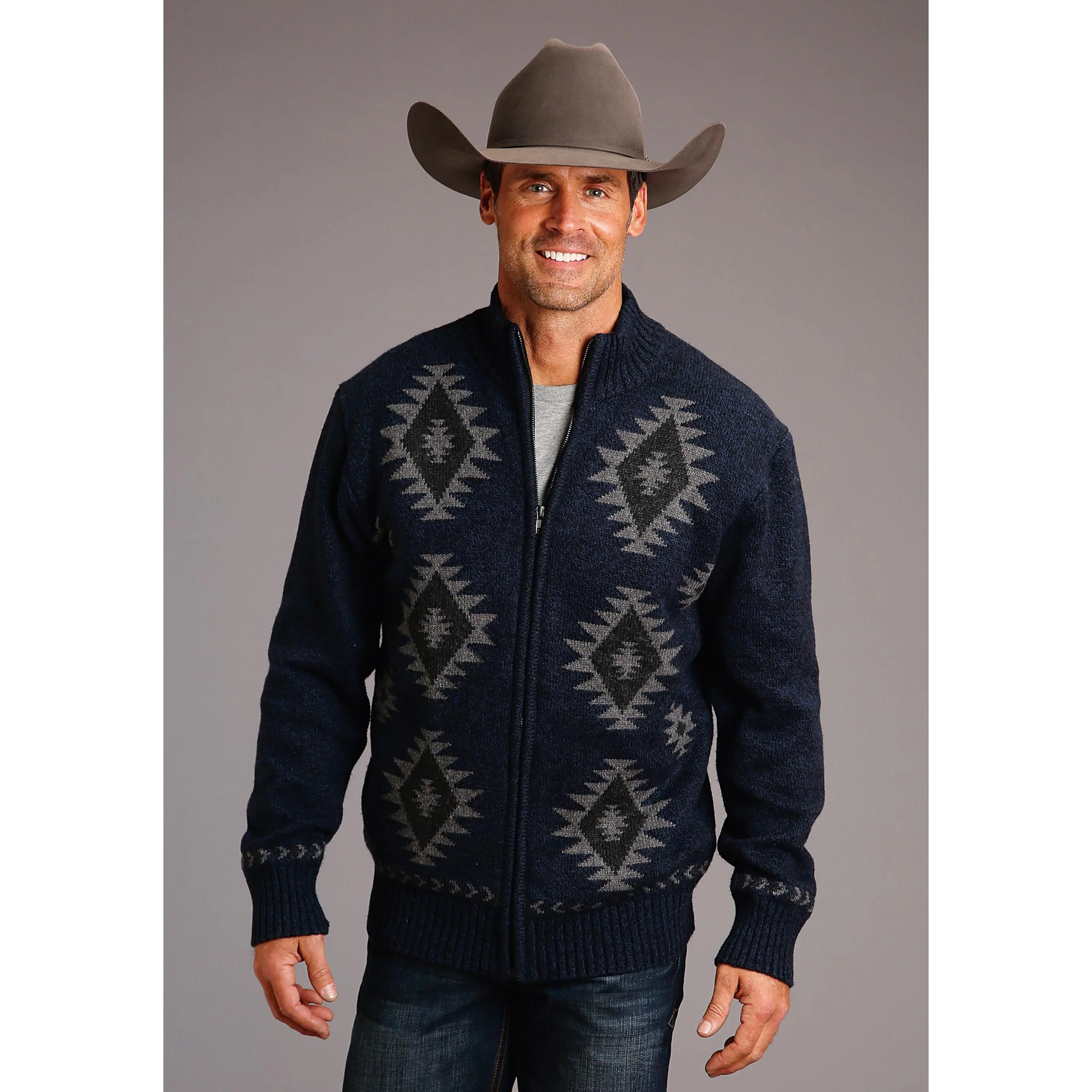 Men's Stetson Dark Blue Aztec Wool Blend Sweater