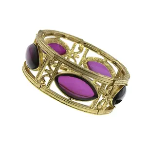 Amethyst Purple Stone Navette Stretch Bracelet