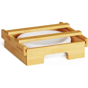 9-inch Paper Plate Dispenser (Need 10.2 Inches Deep Cabinet Space) Under Cabinet Bamboo Plates Holder, Kitchen Vertical Dispensers Caddy, Bamboo