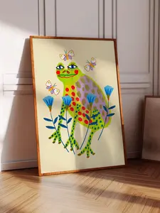 Happy Frog Art Print Bright Home Decor Wall Decoration For Kitchen Bedroom Living Room Office House Warming Gift Animal Illustration