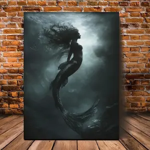Mermaid Canvas Art - Creepy Nautical Wall Decor,  halloween house decor wall art canvas paint photo ornament stylish home accessory Aesthetic Wall Hanging Wooden Framed Perfect for Halloween, Bachelor Parties, Anniversaries, Poster Ornaments