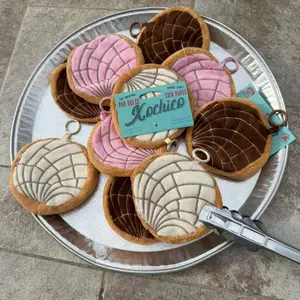 The Original  Xochico Concha Coin Purse - updated  Design with Cute Ribbon & Carabiner Clip - Available in Strawberry, Chocolate or Vanilla