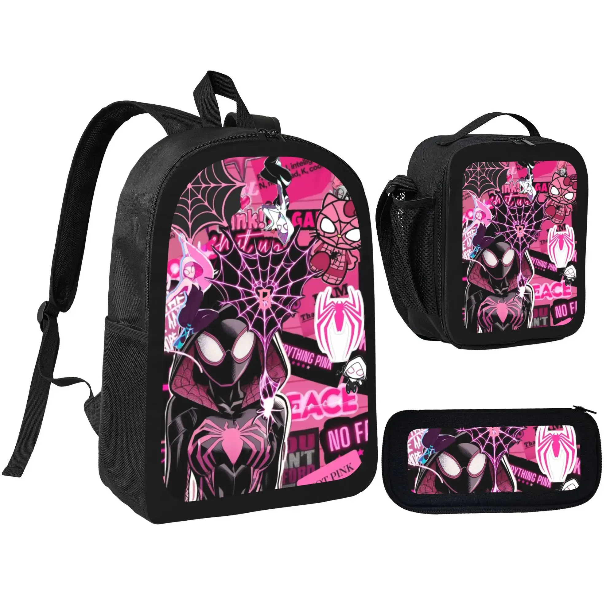 Comic Pink spider Backpack With Lunch Box Pencil Case 3 In 1 For Boy Girl Teen Schoolbag Lightweight Large Capacity 600D Oxford Cloth Adjustable Straps Comfortable Mesh Back Cushioning backpack goals-D