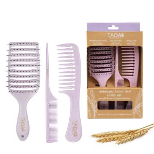 TADA Natural Beauty 3PK Set Lavender Hair Brush Detangler - for Women, Men, and Kids All Hair Types, Curly, Thick, Wavy, and Thin