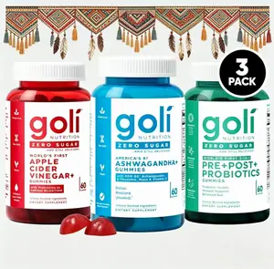 Goli Nutrition Zero Sugar 3 Pack Gummies Bundle | Apple Cider Vinegar, Ashwagandha, Pre+Post Probiotics, Gut Digestion