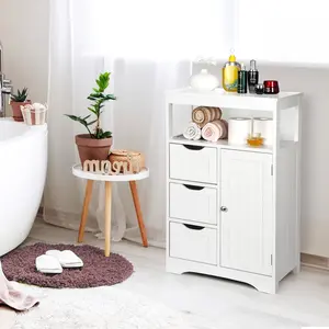 ZENY White Floor Storage Bathroom Cabinet Kitchen Cupboard W/ Adjustable Shelf & 3 Drawers