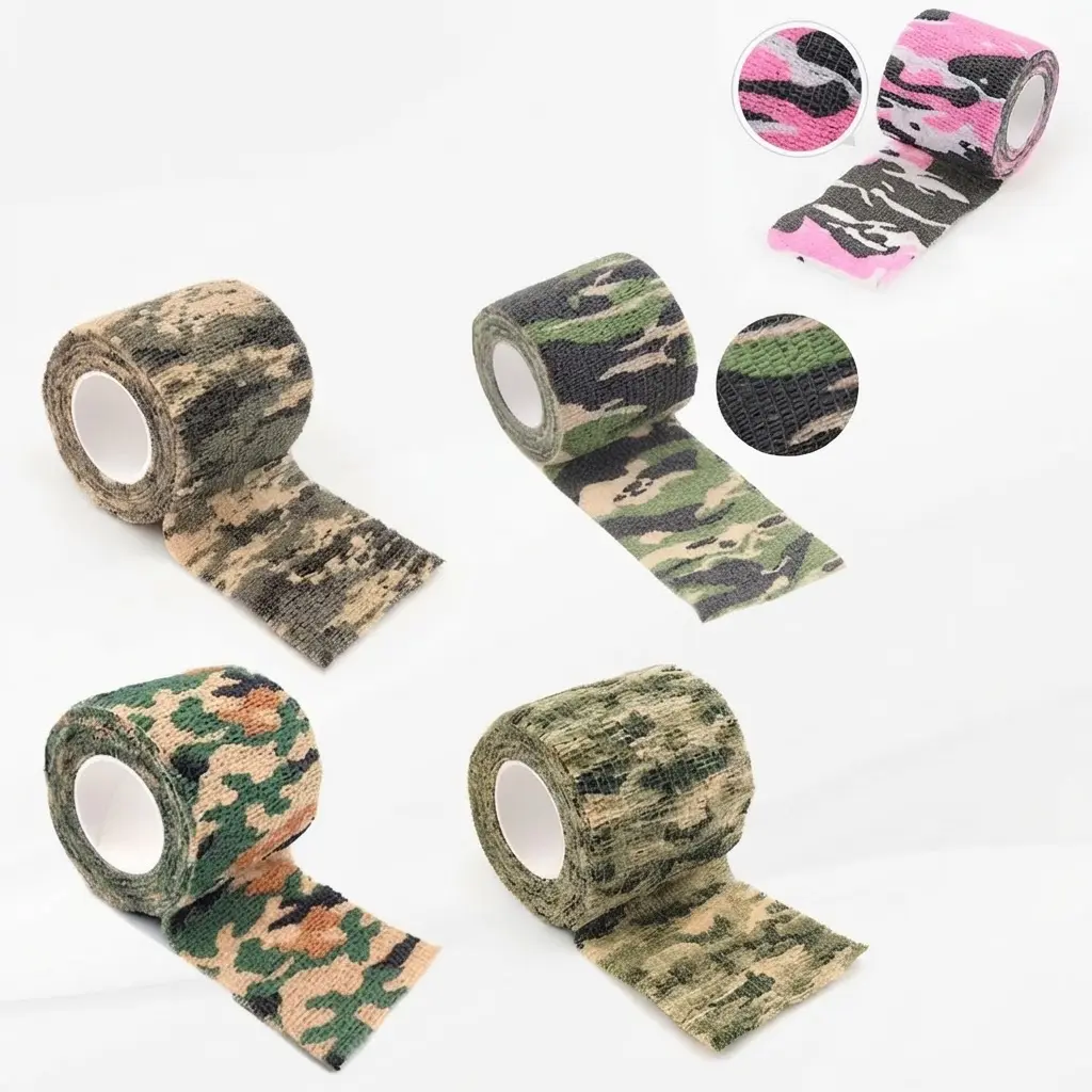 3 PCS Camouflage Self Adhesive Tape, Elastic Stealth Camo Wrap Roll, Tactical Non-Woven Cohesive Grip Tape for Outdoor Gear, Hunting Equipment, Bicycle Handlebars, Flashlight, Camera, Waterproof Stretch Bandage, Military Camo Stealth Wrap