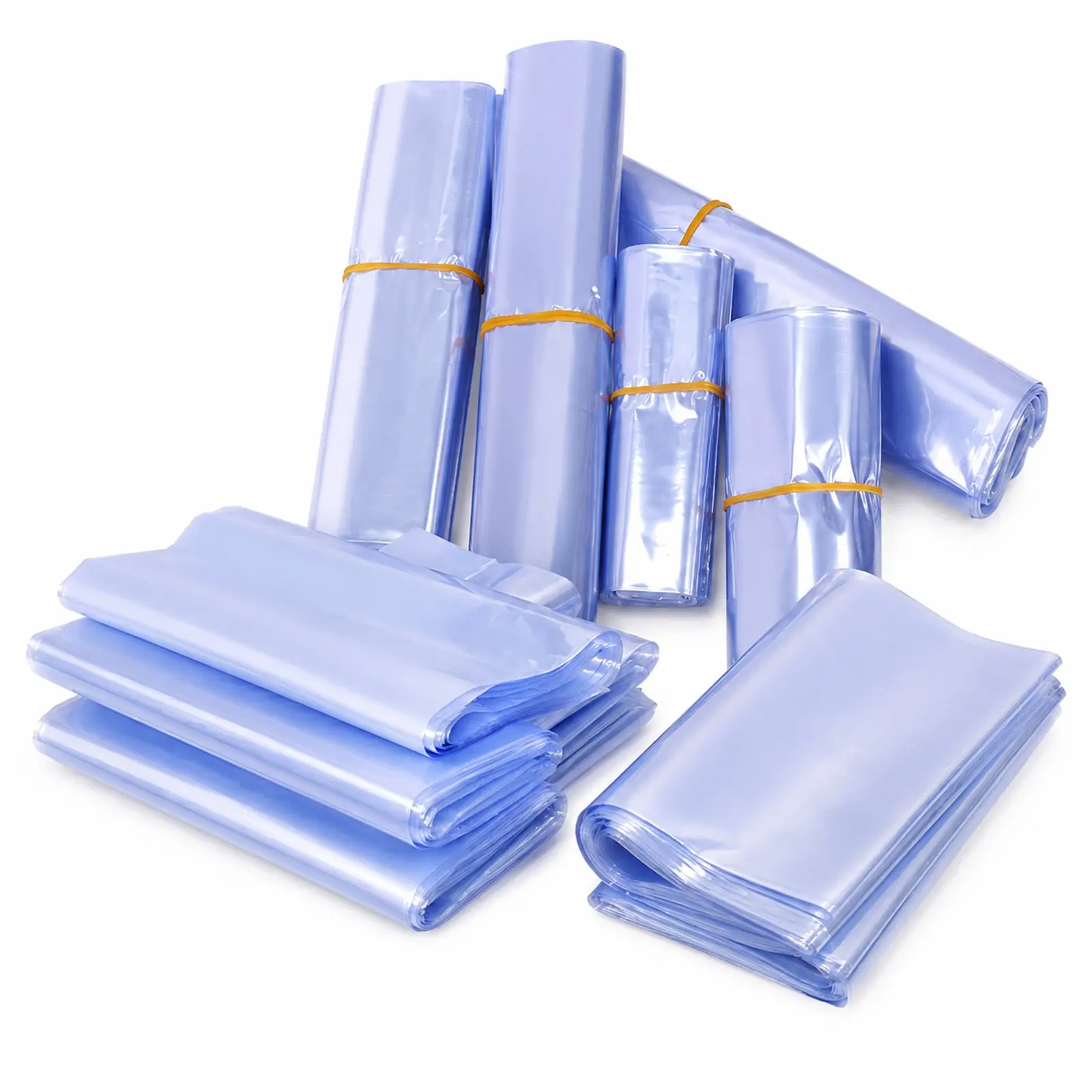 375pcs-150pcs Blue Transparent PVC Heat Shrink Bags, Multi Specifications Shrink Wrap Film for Goods Packaging Storage