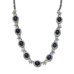 AAA  Labradorite,  Peridot Floral Necklace in Platinum Plated 23.10 ctw 18 Inches