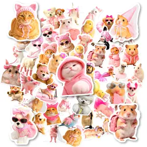 50pcs Cute Pink Animal Doodle Stickers, Office Stickers, Notebook Stickers, High-Value Positive Energy Gifts for Decorating Journals, Scrapbooks, Computers, Water Bottles, Cars, Etc.