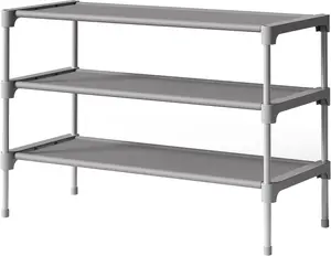 Shoe Rack - Non-Woven Shoe Rack Shelf, Shoe Organizer for Closet, Entryway, Garage & Corridor, Stackable Shoe Shelves, 27.5" Wide - 3 Tier, Grey