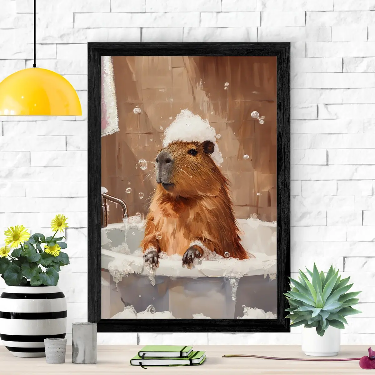Bathtub Bubble Bath Capybara Poster, Bathroom Wall Art, Funny Capybara Gift, Wildlife Nursery, Oil Painting, Cute Capybara Print, Bath Decor UNFRAMED