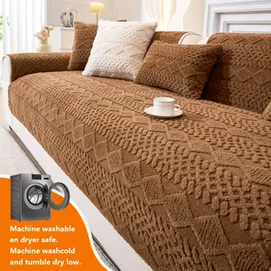 1pc Sofa Cover, Sofa Couch Covers, Washable Sofa Slipcover, Thick Plush Pet Friendly Non-Slip Sofa Protector, Fits 1/2/3/4 Seater Sofas, Fall & Winter Home Decor