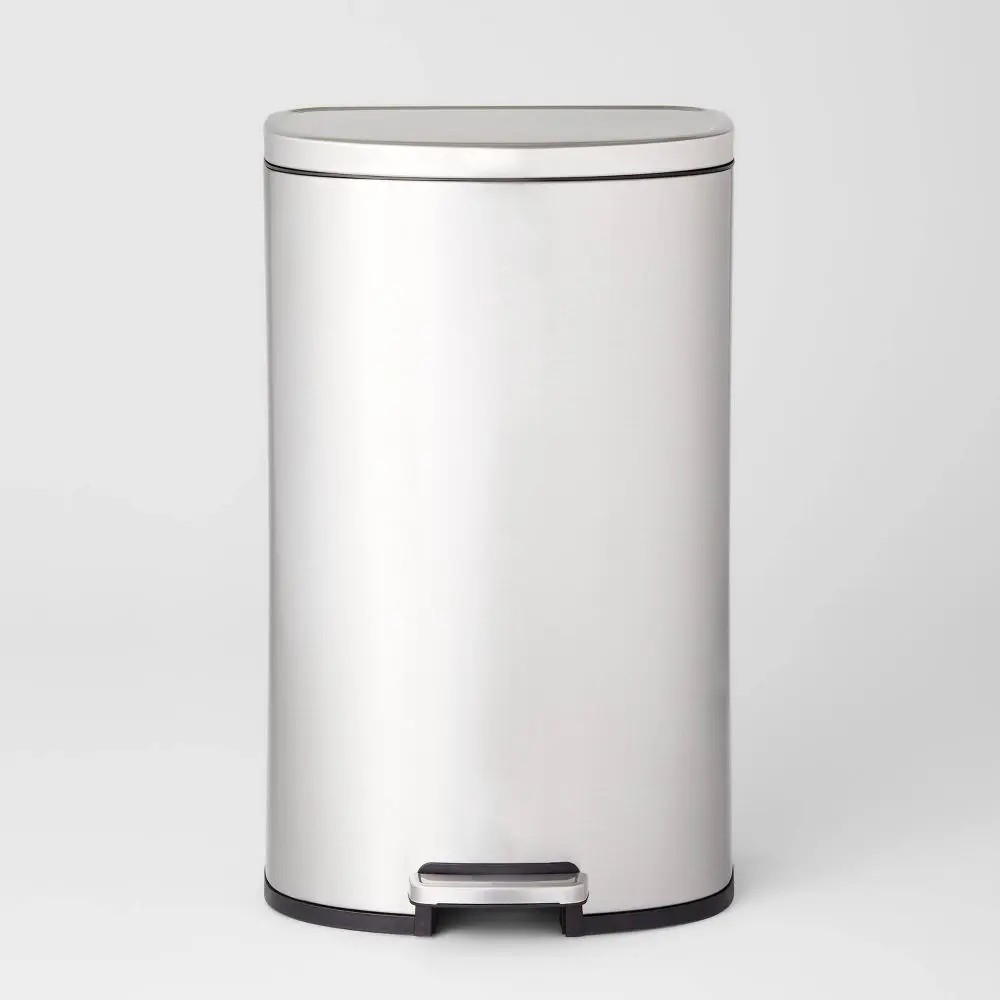 45L D Shape Step Trash Can - Brightroom: Stainless Steel 13 Gallon Kitchen Garbage Can Smooth Finish Indoor Use
