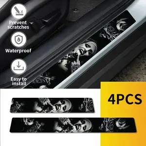 4PCS Rose Sister Pattern Car Sticker, Car Decorative Sticker, Waterproof, Easy To Apply, Durable, Suitable for Car Doorsill Pickup Truck SUV Doorsill Decoration Sticker Exterior Gothic Style Accessories Vinyl Decals